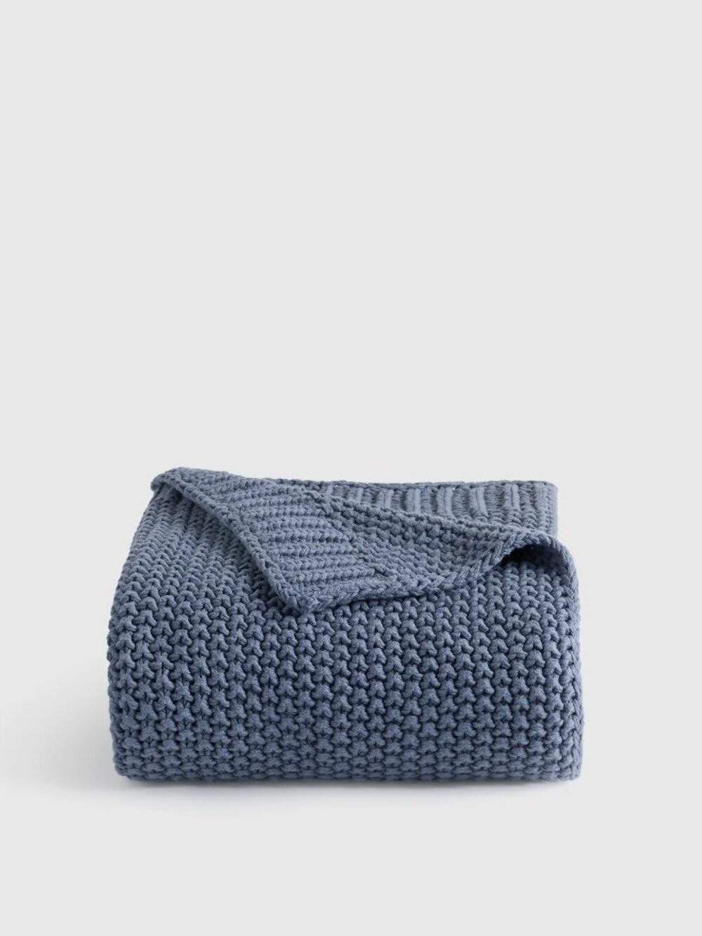 Quince Cotton Fisherman Knit Throw Blanket Mineral Blue 50x60